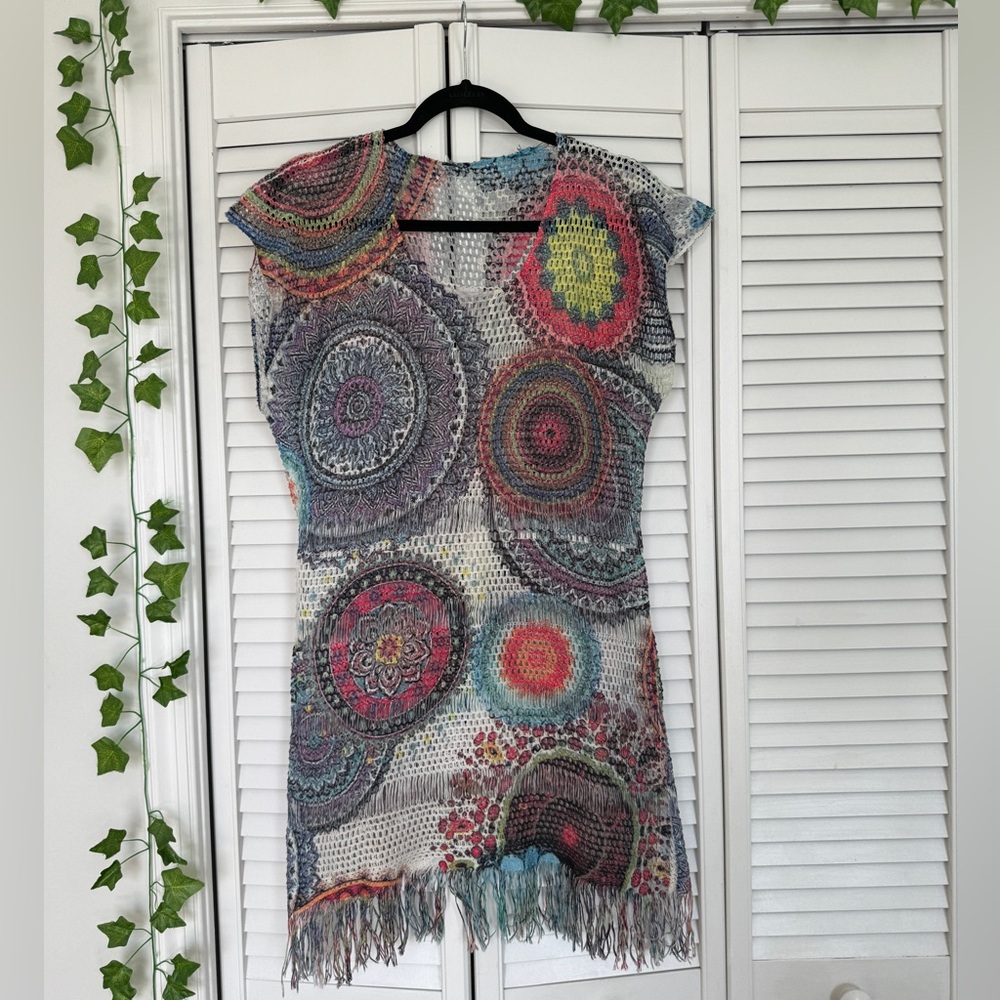 Colorful, crochet beach cover-up